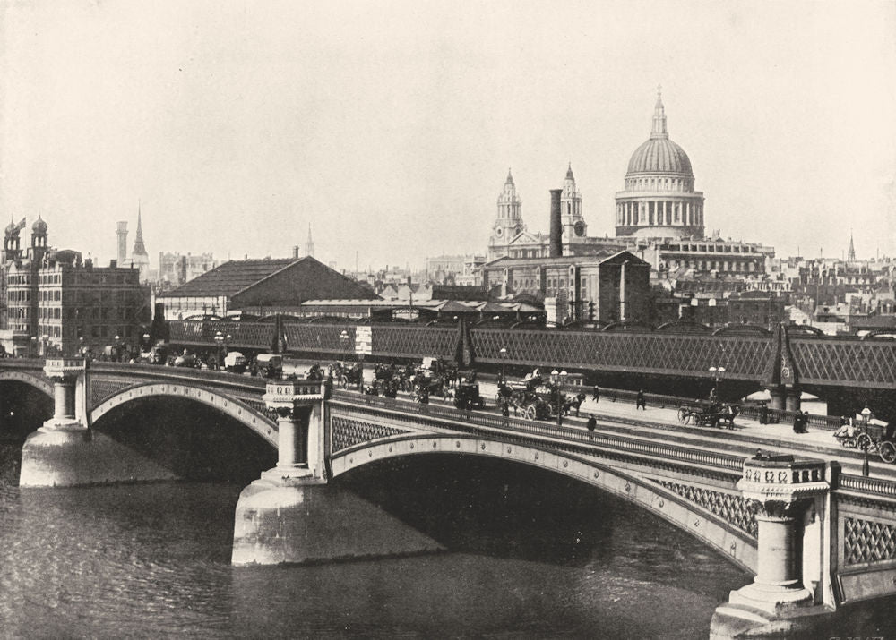 LONDON. Blackfriars Bridge- Showing St Paul's Cathedral 1896 old antique print